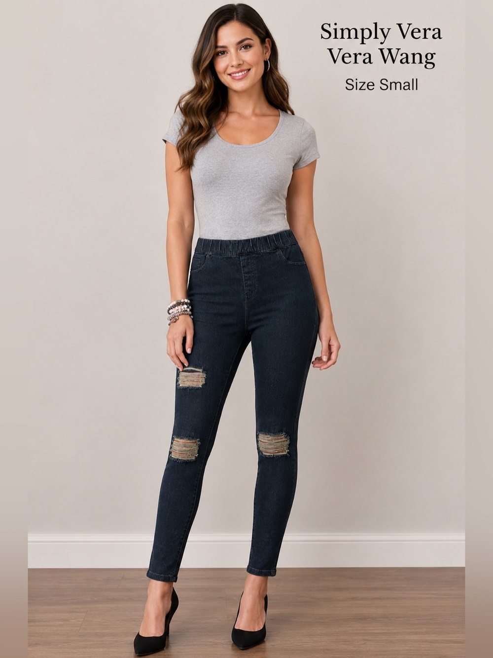Simply Vera Vera Wang Ripped Denim Leggings Jeans Size Small Dark Wash Skinny
